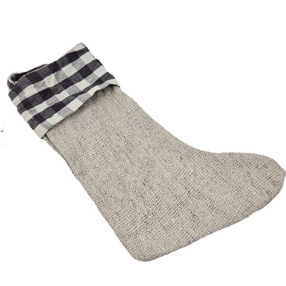 Primitives By Kathy Stocking Farmhouse Burlap Black snd White Buffalo Plaid Top - Picture 8 of 10